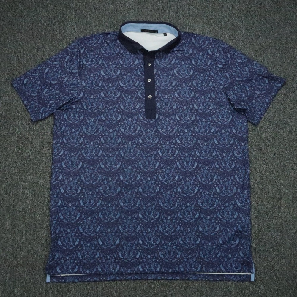 Greyson Shirt Mens Extra Large Blue Golf Wolf Crest Pattern Performance Polo XL‎